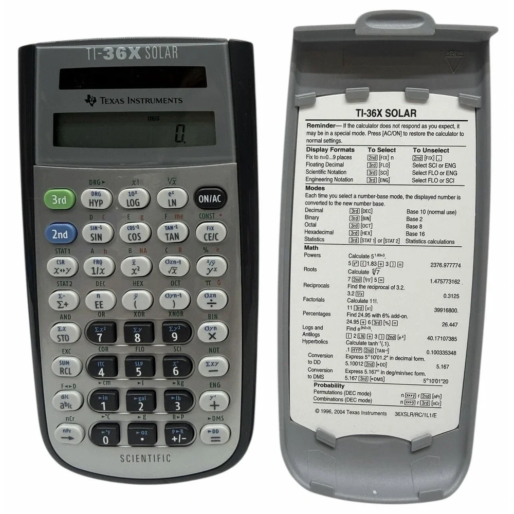 Texas Instruments TI-36x Solar Calculator With Cover And Insert Tested Working